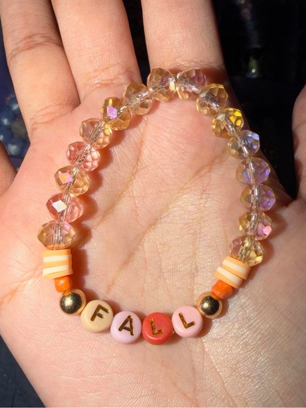 Kids Fall-Themed Pink & Orange Beaded Bracelet